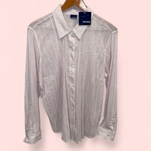 Y2K NWT gauze texture pink white striped breezy button down shirt New Editions